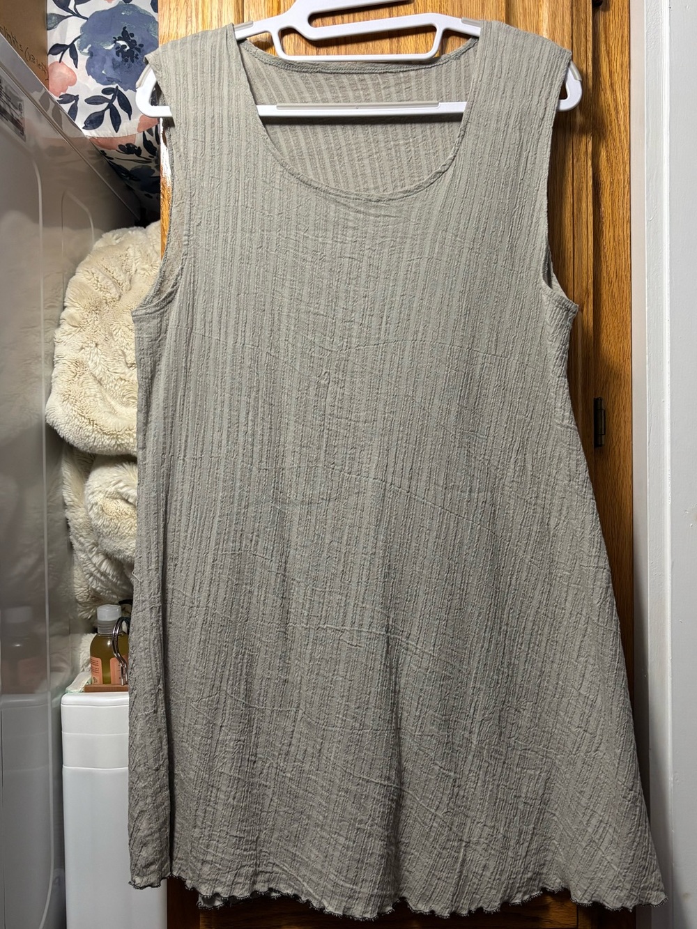 Sleeveless Textured A-Line Tunic Tank Top in Tan-Olive Color